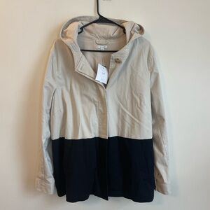 J. Jill Jacket XL Cream Black Hooded Button Front NWT Utility Classic $159